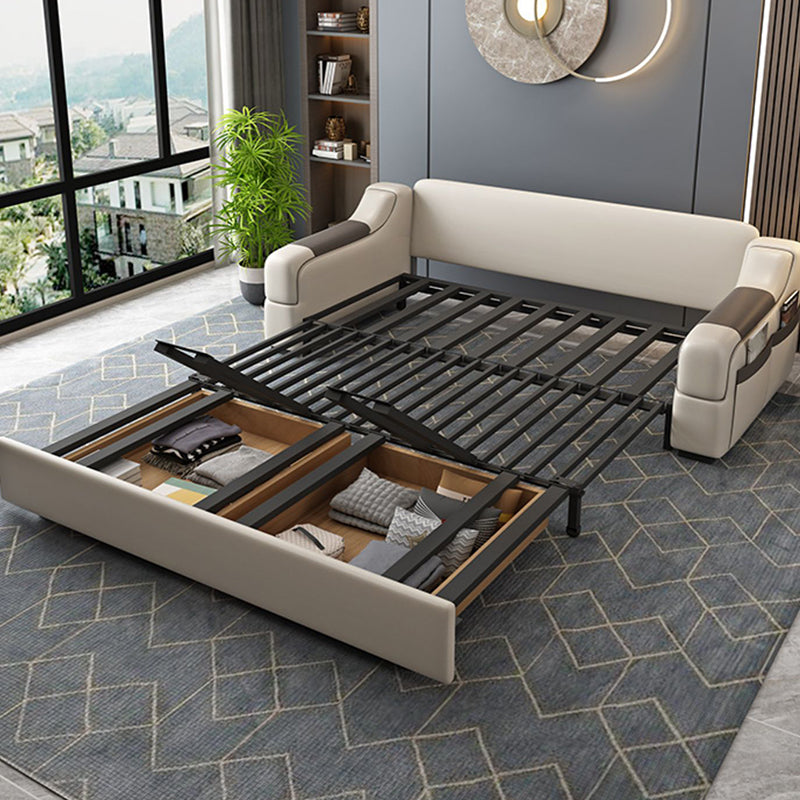 Contemporary Foldable Futon Sleeper White Futon Sleeper Sofa with Storage Clearhalo 'furn' 'furn_futons' 'Furniture' 'Futons & Daybeds' 'Futons' 'Living Room Furniture' 7139481