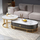 Glam Coffee Table Oval Nesting Nesting Coffee Table with Drawer Slate Cocktail Table White Gold Clearhalo 'Coffee & Accent Tables' 'Coffee Tables' 'coffee_tables' 'furn' 'furn_coffee_tables' 'Furniture' 'Living Room Furniture' 7141275