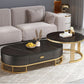 Glam Coffee Table Oval Nesting Nesting Coffee Table with Drawer Slate Cocktail Table Black Gold Clearhalo 'Coffee & Accent Tables' 'Coffee Tables' 'coffee_tables' 'furn' 'furn_coffee_tables' 'Furniture' 'Living Room Furniture' 7141279