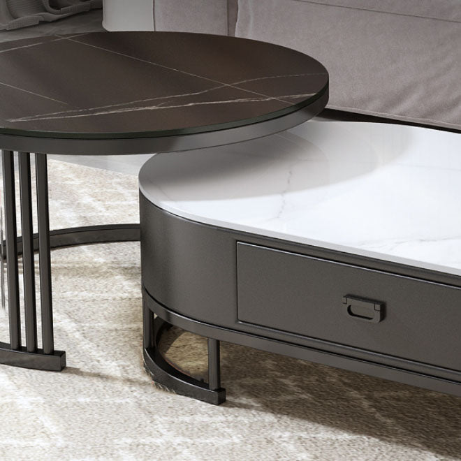 Glam Coffee Table Oval Nesting Nesting Coffee Table with Drawer Slate Cocktail Table Clearhalo 'Coffee & Accent Tables' 'Coffee Tables' 'coffee_tables' 'furn' 'furn_coffee_tables' 'Furniture' 'Living Room Furniture' 7141280
