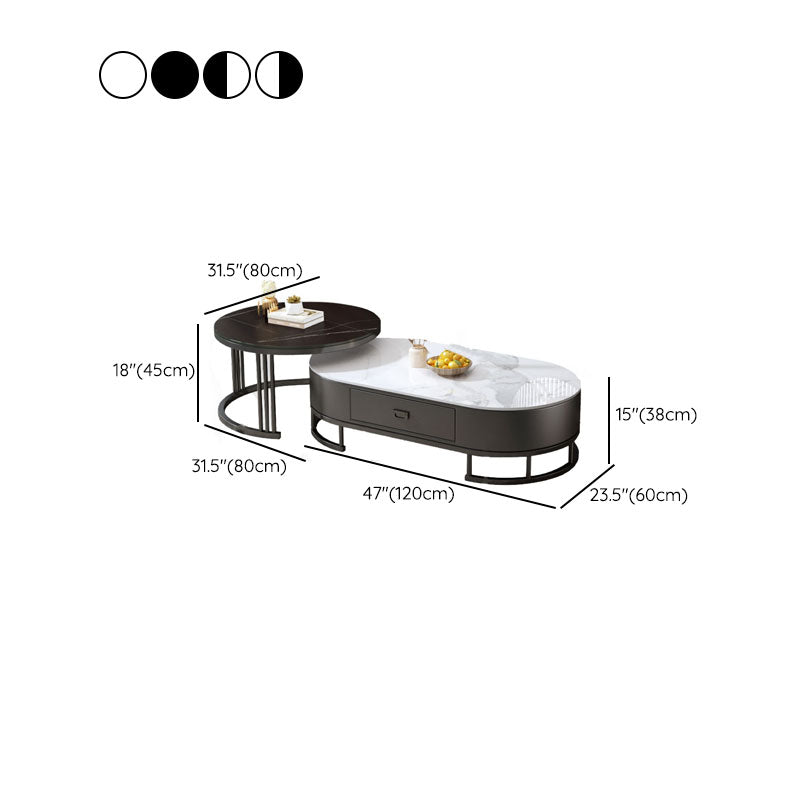 Glam Coffee Table Oval Nesting Nesting Coffee Table with Drawer Slate Cocktail Table Clearhalo 'Coffee & Accent Tables' 'Coffee Tables' 'coffee_tables' 'furn' 'furn_coffee_tables' 'Furniture' 'Living Room Furniture' 7141284