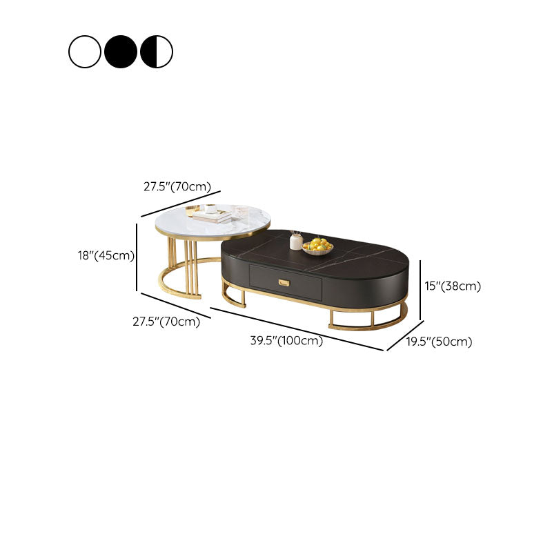 Glam Coffee Table Oval Nesting Nesting Coffee Table with Drawer Slate Cocktail Table Clearhalo 'Coffee & Accent Tables' 'Coffee Tables' 'coffee_tables' 'furn' 'furn_coffee_tables' 'Furniture' 'Living Room Furniture' 7141287