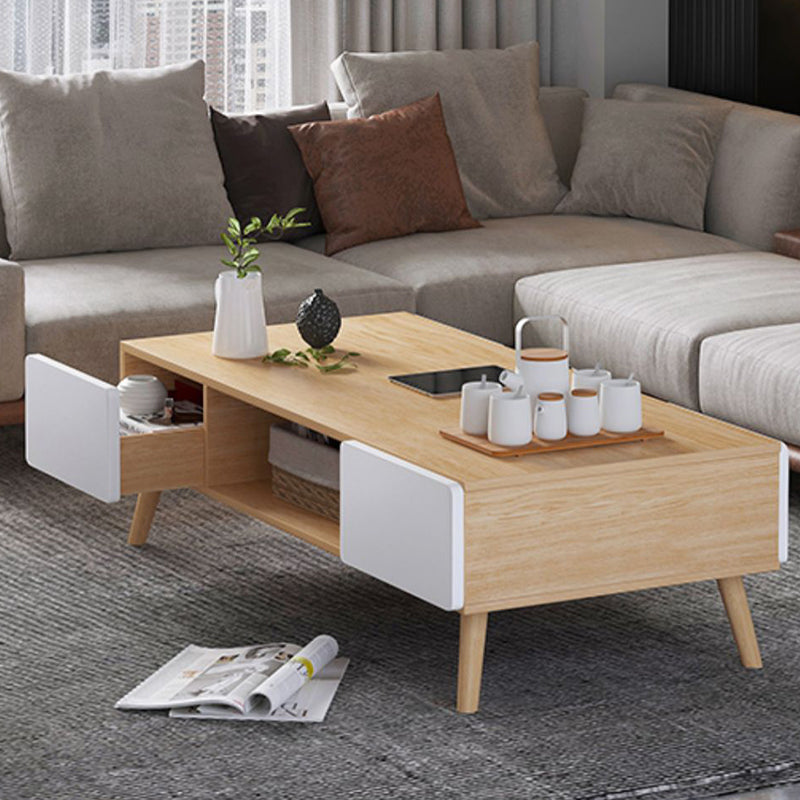 Wood Coffee Table Modern Single Coffee Table with with Storage Drawers Clearhalo 'Coffee & Accent Tables' 'Coffee Tables' 'coffee_tables' 'furn' 'furn_coffee_tables' 'Furniture' 'Living Room Furniture' 7141578
