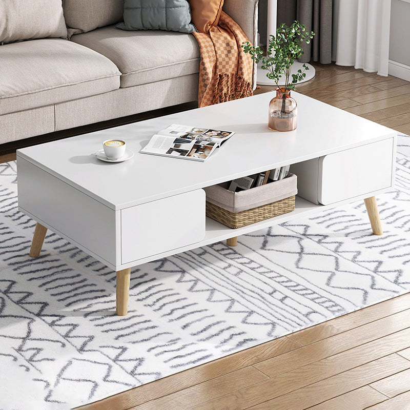 Wood Coffee Table Modern Single Coffee Table with with Storage Drawers 39"L x 20"W x 17"H White Rectangular Clearhalo 'Coffee & Accent Tables' 'Coffee Tables' 'coffee_tables' 'furn' 'furn_coffee_tables' 'Furniture' 'Living Room Furniture' 7141580