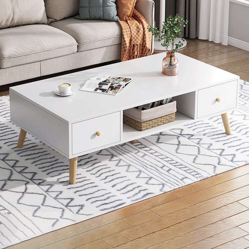 Wood Coffee Table Modern Single Coffee Table with with Storage Drawers 47"L x 24"W x 16.5"H Ivory Rectangular Clearhalo 'Coffee & Accent Tables' 'Coffee Tables' 'coffee_tables' 'furn' 'furn_coffee_tables' 'Furniture' 'Living Room Furniture' 7141582