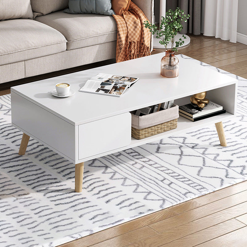 Wood Coffee Table Modern Single Coffee Table with with Storage Drawers 31.5"L x 16"W x 16.5"H White Rectangular Clearhalo 'Coffee & Accent Tables' 'Coffee Tables' 'coffee_tables' 'furn' 'furn_coffee_tables' 'Furniture' 'Living Room Furniture' 7141584