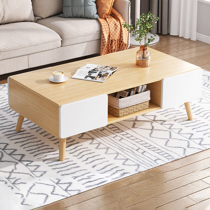 Wood Coffee Table Modern Single Coffee Table with with Storage Drawers 39"L x 20"W x 17"H Wood Rectangular Clearhalo 'Coffee & Accent Tables' 'Coffee Tables' 'coffee_tables' 'furn' 'furn_coffee_tables' 'Furniture' 'Living Room Furniture' 7141585