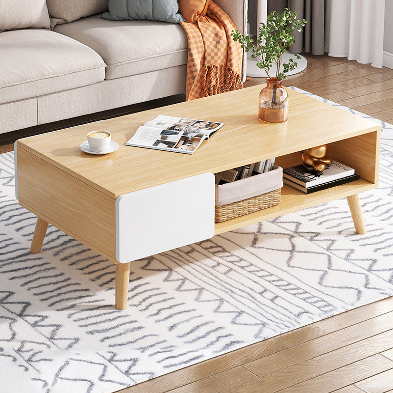 Wood Coffee Table Modern Single Coffee Table with with Storage Drawers 31.5"L x 16"W x 16.5"H Wood Rectangular Clearhalo 'Coffee & Accent Tables' 'Coffee Tables' 'coffee_tables' 'furn' 'furn_coffee_tables' 'Furniture' 'Living Room Furniture' 7141594