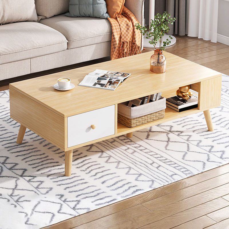 Wood Coffee Table Modern Single Coffee Table with with Storage Drawers 39"L x 20"W x 17"H Natural Rectangular Clearhalo 'Coffee & Accent Tables' 'Coffee Tables' 'coffee_tables' 'furn' 'furn_coffee_tables' 'Furniture' 'Living Room Furniture' 7141599