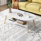 Wood Coffee Table Modern Single Coffee Table with with Storage Drawers 31.5"L x 16"W x 16.5"H Marble Oval Clearhalo 'Coffee & Accent Tables' 'Coffee Tables' 'coffee_tables' 'furn' 'furn_coffee_tables' 'Furniture' 'Living Room Furniture' 7141602