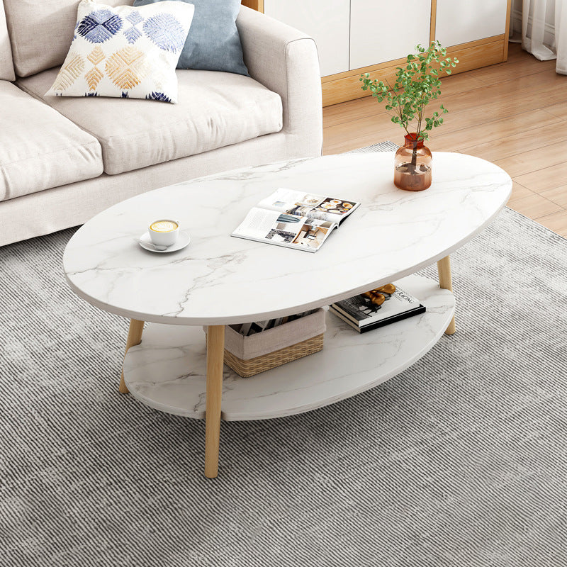 Wood Coffee Table Modern Single Coffee Table with with Storage Drawers 35.5"L x 20"W x 16.5"H White-Gray Free Form Clearhalo 'Coffee & Accent Tables' 'Coffee Tables' 'coffee_tables' 'furn' 'furn_coffee_tables' 'Furniture' 'Living Room Furniture' 7141608
