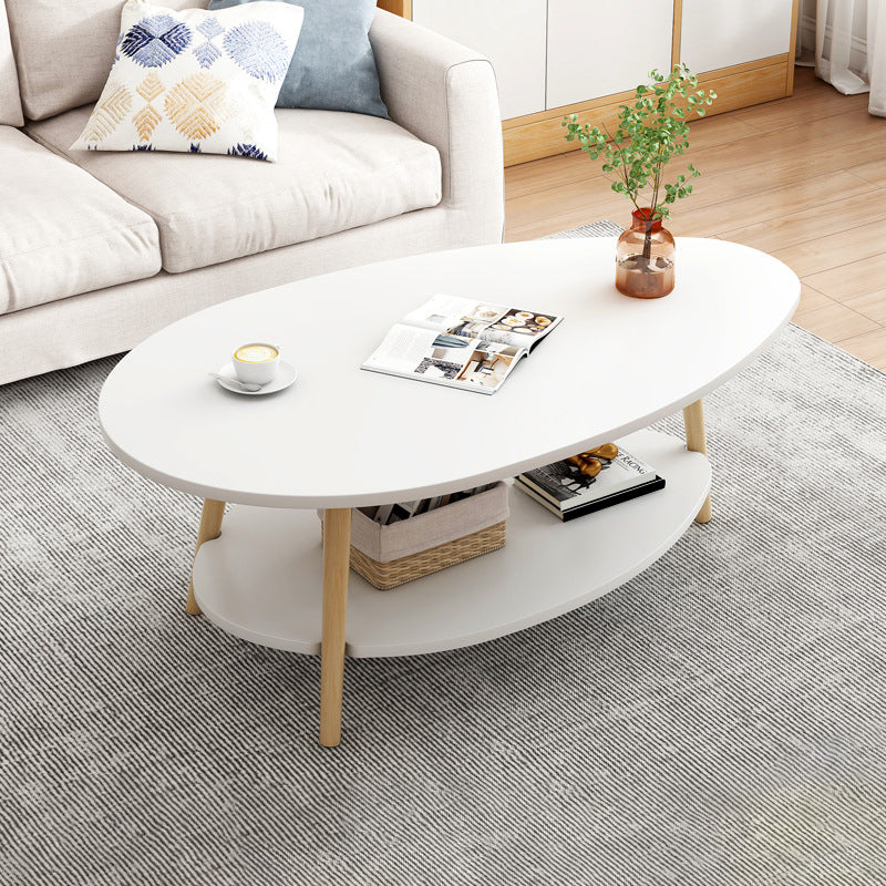 Wood Coffee Table Modern Single Coffee Table with with Storage Drawers 35.5"L x 20"W x 16.5"H White Free Form Clearhalo 'Coffee & Accent Tables' 'Coffee Tables' 'coffee_tables' 'furn' 'furn_coffee_tables' 'Furniture' 'Living Room Furniture' 7141609