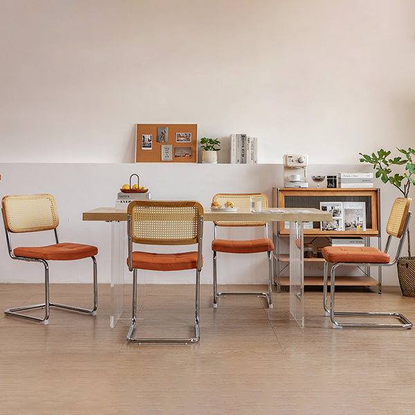 Silla lateral tapizada silla de brazo trasero de estilo moderno con base cromada