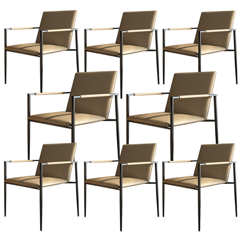 Industrial Upholstered Arm Chair Metal Legs Parsons Dining Chair Cream Gray 8 Piece Set Clearhalo 'Dining Chairs' 'Dining Tables & Seating' 'dining_chair' 'furn' 'furn_dining_chair' 'Furniture' 'Kitchen & Dining Furniture' 7144159