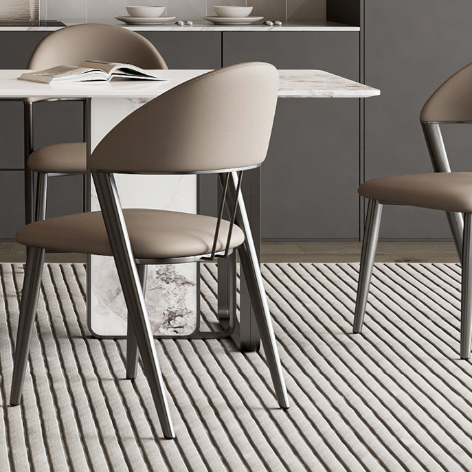 Eigentijdse gestoffeerde armloze stoel huis metalen eetkamerstoel