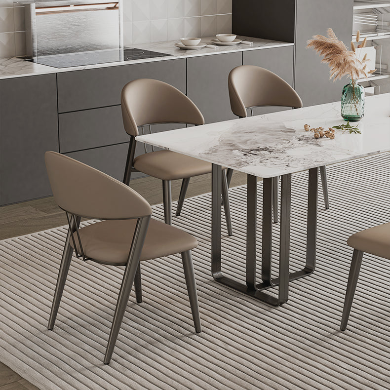 Eigentijdse gestoffeerde armloze stoel huis metalen eetkamerstoel