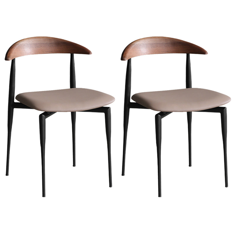 Industrial Upholstered Armless Chair Black Legs Kitchen Open Back Dining Chair Light Camel 2 Piece Set Clearhalo 'Dining Chairs' 'Dining Tables & Seating' 'dining_chair' 'furn' 'furn_dining_chair' 'Furniture' 'Kitchen & Dining Furniture' 7144532