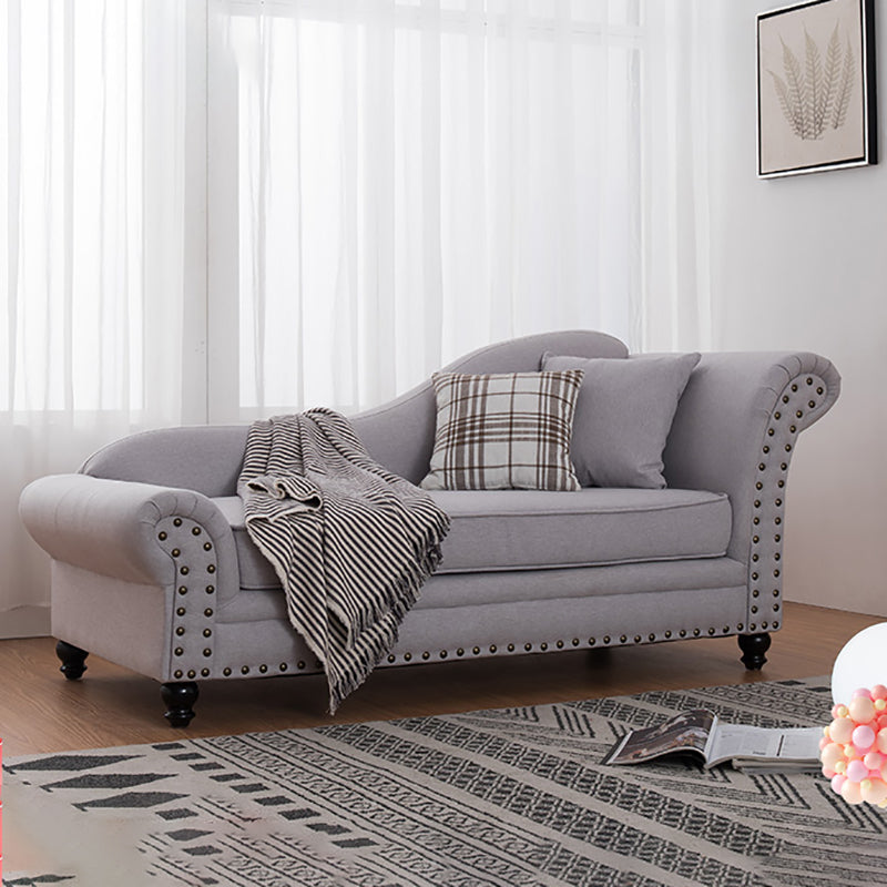 Contemporary Fabric One Armed Chaise  Rolled Arms Accent Chair with Pillows