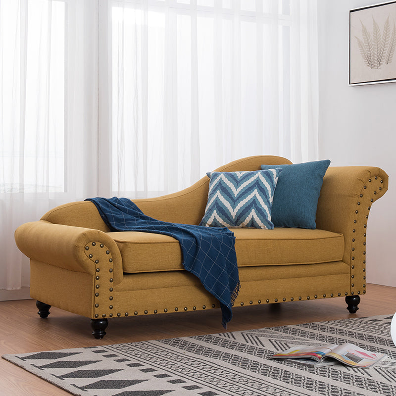 Contemporary Fabric One Armed Chaise  Rolled Arms Accent Chair with Pillows