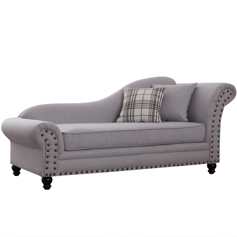 Contemporary Fabric One Armed Chaise  Rolled Arms Accent Chair with Pillows