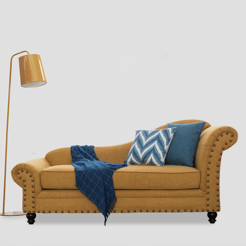 Contemporary Fabric One Armed Chaise  Rolled Arms Accent Chair with Pillows