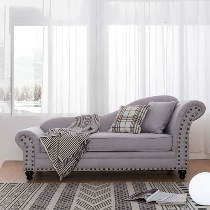 Contemporary Fabric One Armed Chaise  Rolled Arms Accent Chair with Pillows