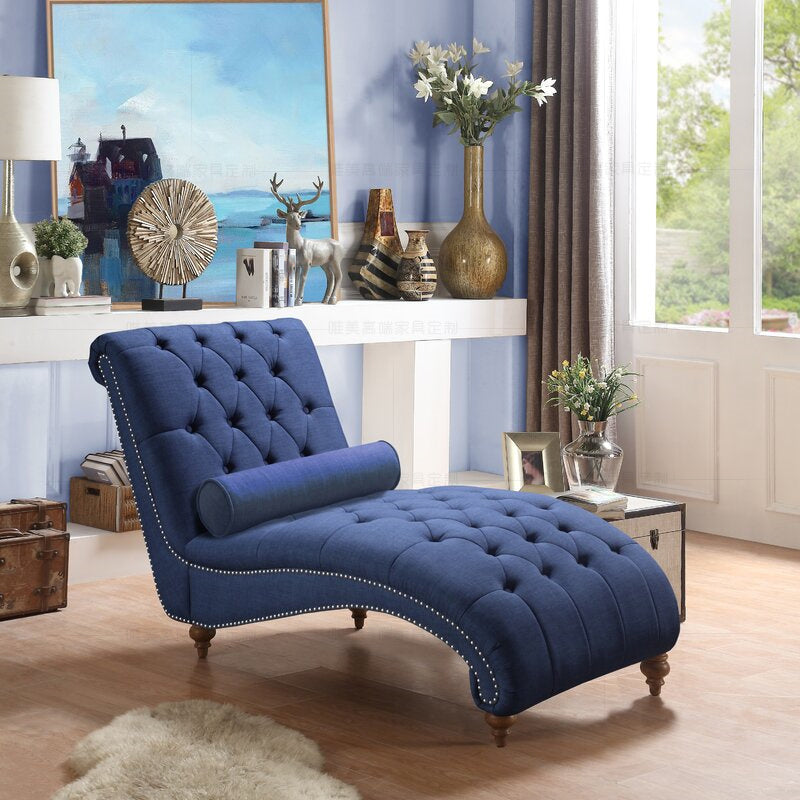 Modern Style Armless Chaise Living Room Faux Leather Chaise Lounge Blue Clearhalo 'Chairs & Seating' 'Chaise Lounge' 'chaise_lounge' 'furn' 'furn_chaise_lounge' 'Furniture' 'Living Room Furniture' 7145609