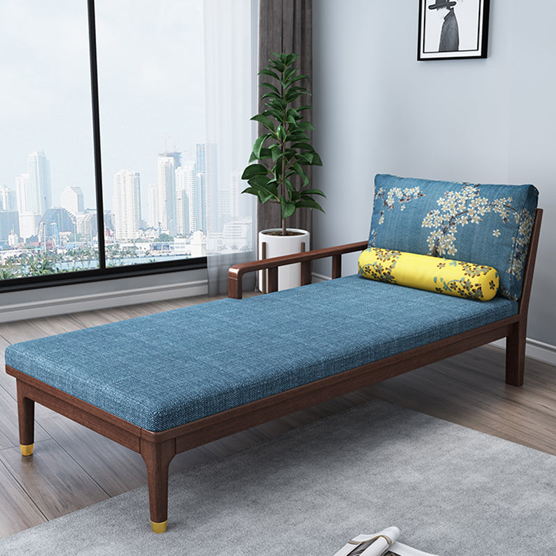 Chaise longue rembourrée en lin de salon traditionnel avec base en bois
