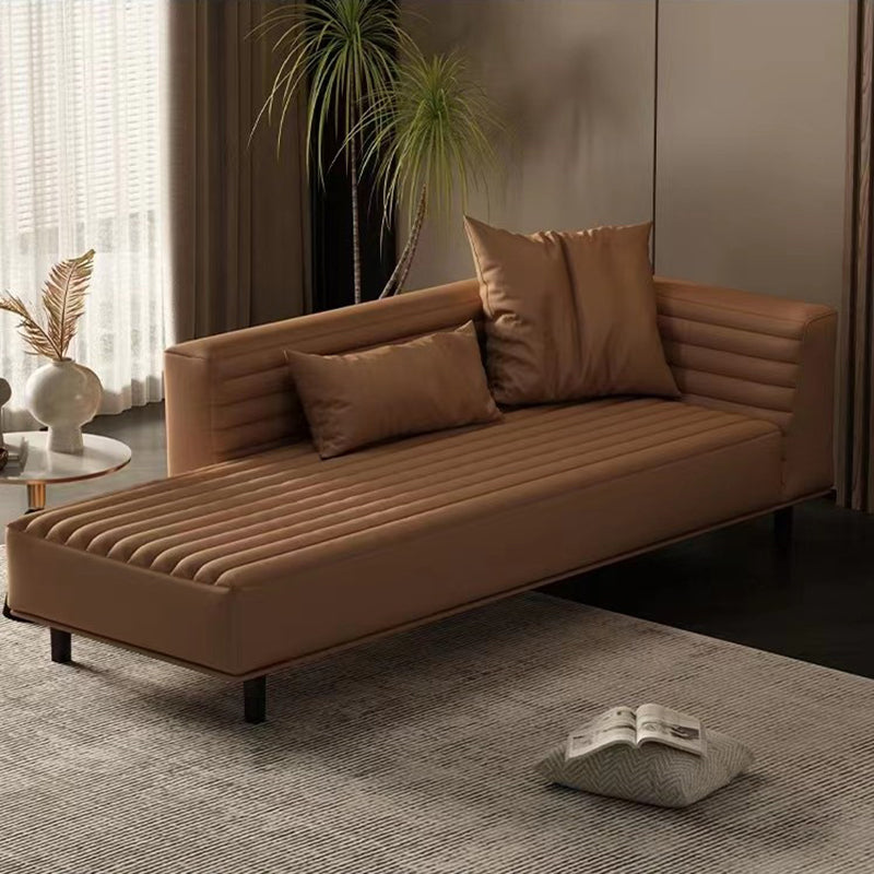Nordic Living Room Cotton Chaise Square Arms Upholstered Chaise Lounge with Wooden Base Coffee Clearhalo 'Chairs & Seating' 'Chaise Lounge' 'chaise_lounge' 'furn' 'furn_chaise_lounge' 'Furniture' 'Living Room Furniture' 7145689
