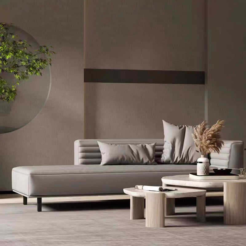 Nordic Living Room Cotton Chaise Square Arms Upholstered Chaise Lounge with Wooden Base Clearhalo 'Chairs & Seating' 'Chaise Lounge' 'chaise_lounge' 'furn' 'furn_chaise_lounge' 'Furniture' 'Living Room Furniture' 7145691