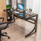 Modern Style Glass Computer Desk Rectangular Shape Task Table with 2-Legs for Home Black Black Clearhalo 'furn' 'furn_office_desk' 'Furniture' 'Office Desks' 'Office Furniture' 'office_desk' 7149412