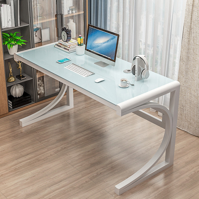 Modern Style Glass Computer Desk Rectangular Shape Task Table with 2-Legs for Home White White Clearhalo 'furn' 'furn_office_desk' 'Furniture' 'Office Desks' 'Office Furniture' 'office_desk' 7149418