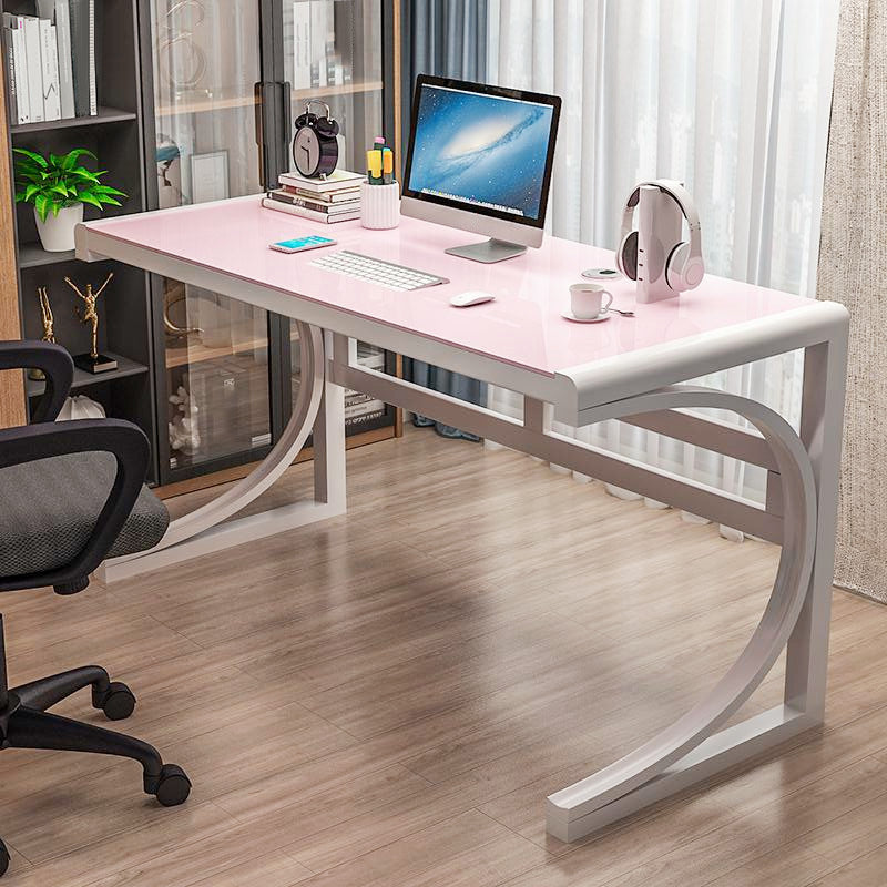 Modern Style Glass Computer Desk Rectangular Shape Task Table with 2-Legs for Home White Pink Clearhalo 'furn' 'furn_office_desk' 'Furniture' 'Office Desks' 'Office Furniture' 'office_desk' 7149419