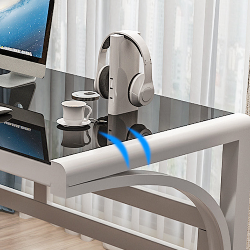 Modern Style Glass Computer Desk Rectangular Shape Task Table with 2-Legs for Home Clearhalo 'furn' 'furn_office_desk' 'Furniture' 'Office Desks' 'Office Furniture' 'office_desk' 7149424