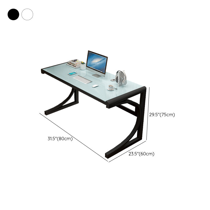 Modern Style Glass Computer Desk Rectangular Shape Task Table with 2-Legs for Home Clearhalo 'furn' 'furn_office_desk' 'Furniture' 'Office Desks' 'Office Furniture' 'office_desk' 7149429