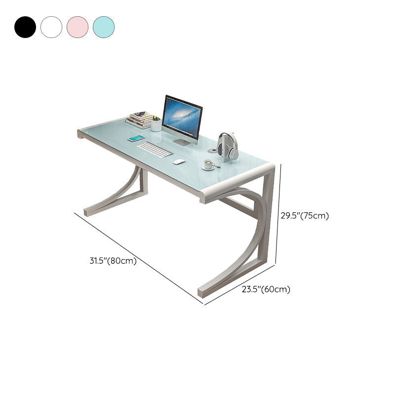 Modern Style Glass Computer Desk Rectangular Shape Task Table with 2-Legs for Home Clearhalo 'furn' 'furn_office_desk' 'Furniture' 'Office Desks' 'Office Furniture' 'office_desk' 7149434