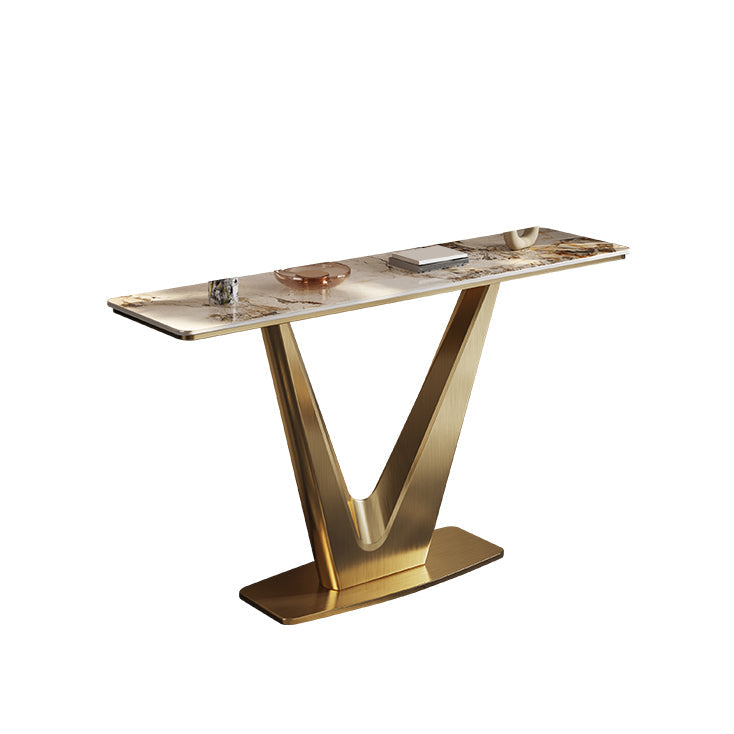 14 inch Wide Glam Console Table Stone Rectangle Accent Table for Hall