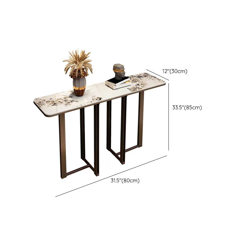 Modern Rectangular Console Table Stone Console Sofa Table in White and Gold