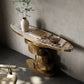 Glam Oval Console Table Golden Stone Console Sofa Table for Hall