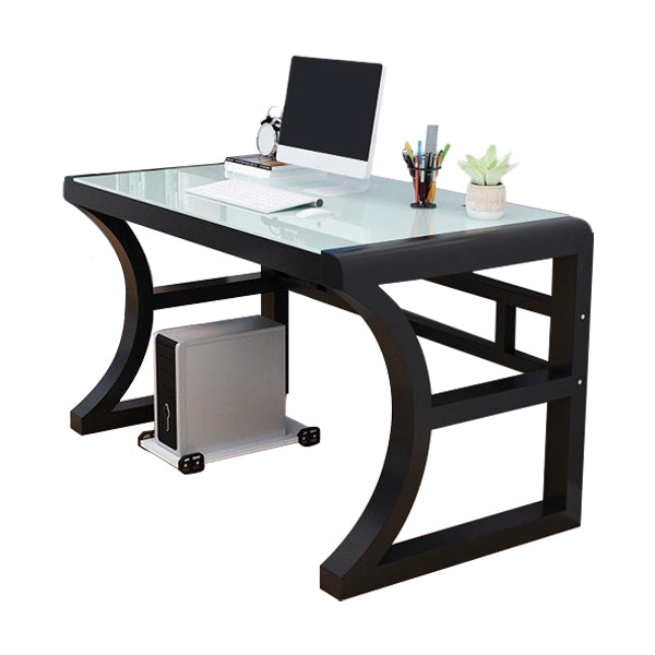 Modern Glass Top Writing Desk 29.53" Tall Rectangular Office Desk with Sled Base Clearhalo 'furn' 'furn_office_desk' 'Furniture' 'Office Desks' 'Office Furniture' 'office_desk' 7150333