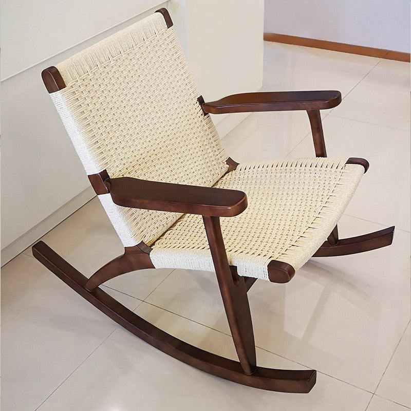 Modern Style Wood Base Rocking Chair Leisure Chaise Lazy Chair for Balcony Brown Clearhalo 'Chairs & Seating' 'furn' 'furn_rocking_chairs' 'Furniture' 'Living Room Furniture' 'Rocking Chairs' 'rocking_chairs' 7155568