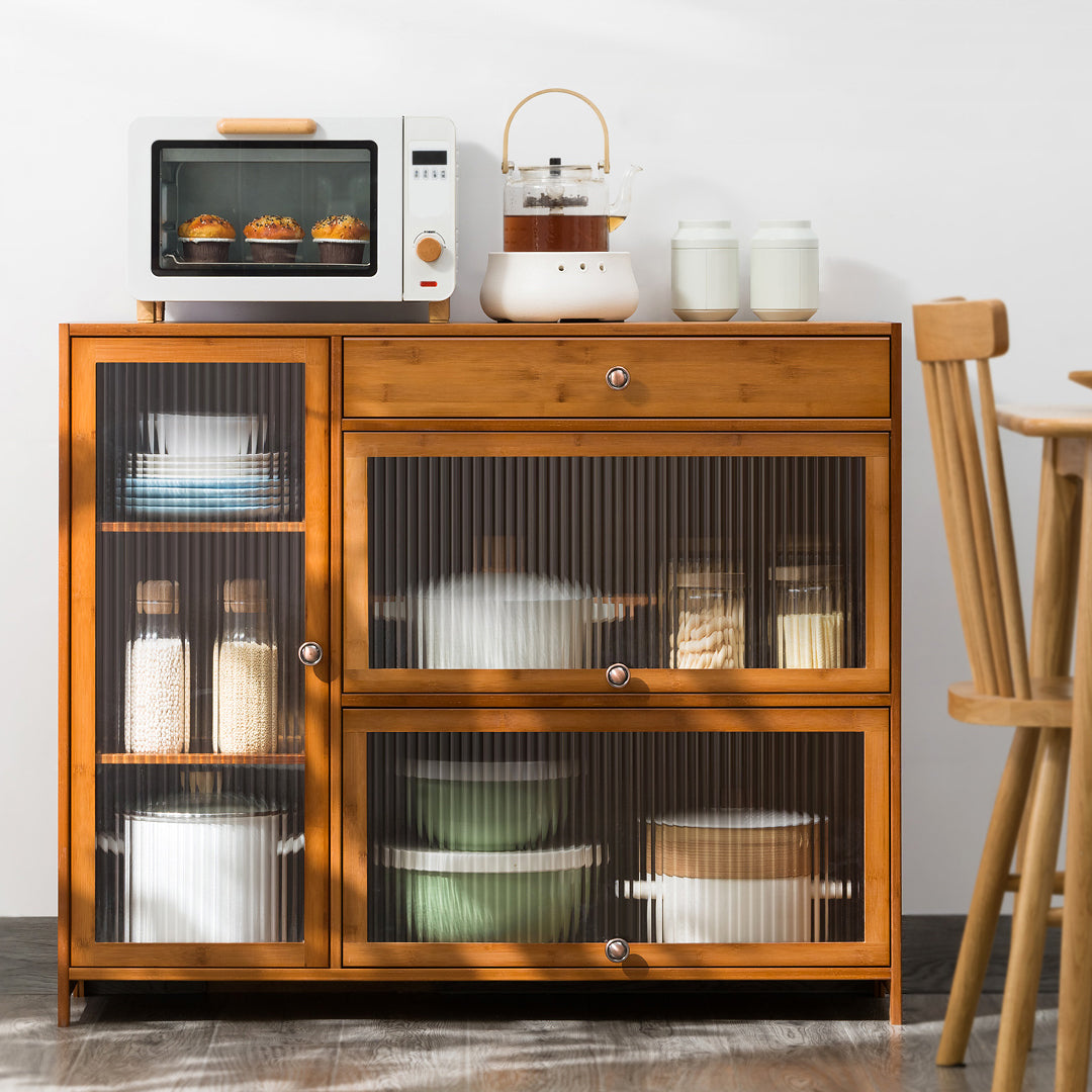 Server da pranzo di bambù Brown CABINATURA CONTEMPORATORE CONTROVERAMENTO con cassetto