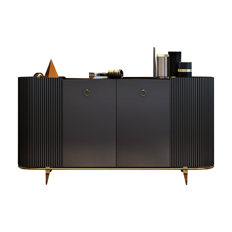 Glam Sideboard Buffet Stone Top Wood Sideboard Cabinet with Shelves Matte Black Clearhalo 'buffet_sideboard' 'Buffets & Sideboards' 'furn' 'furn_buffet_sideboard' 'Furniture' 'Kitchen & Dining Furniture' 7157015