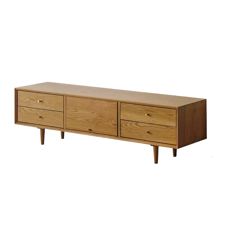 Solid Wood TV Media Console Glam TV Stand Console with Drawers 59"L x 16"W x 18"H Oak Clearhalo 'furn' 'furn_tv_stands_entertainment_centers' 'Furniture' 'Living Room Furniture' 'TV Stands & Entertainment Centers' 'TV Stands & Media Storage Furniture' 'tv_stands_entertainment_centers' 7158762