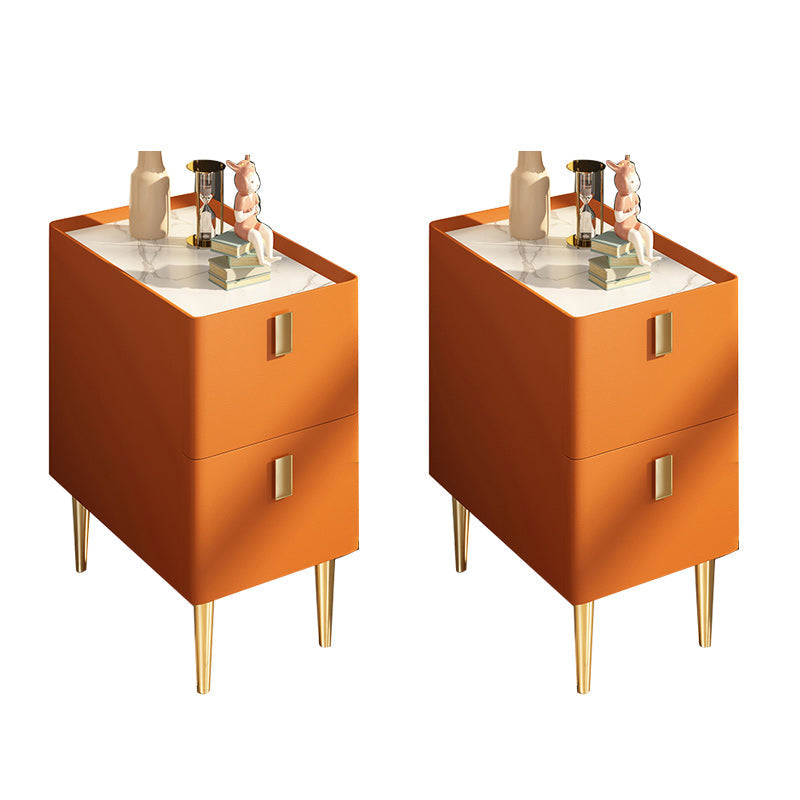 Contemporary Drawer Storage Bedside Cabinet Stone Accent Table Nightstand for Bedroom Orange 2 Piece Set Clearhalo 'Bedroom Furniture' 'furn' 'furn_night_stand' 'Furniture' 'night_stand' 'Nightstands' 7160886