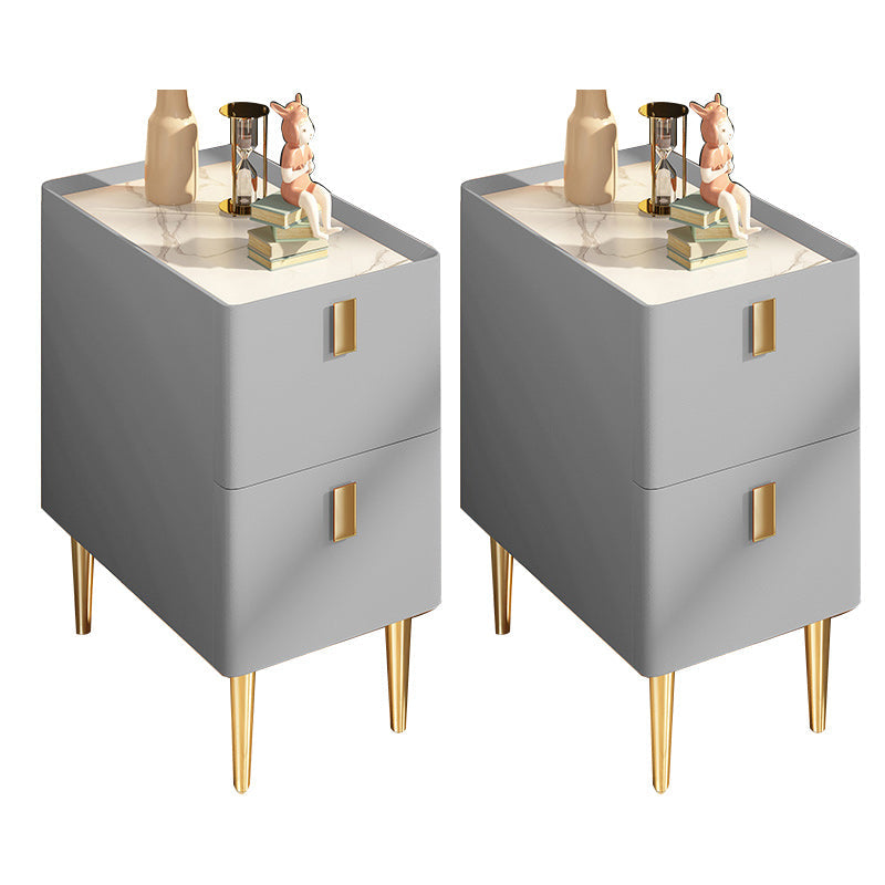 Contemporary Drawer Storage Bedside Cabinet Stone Accent Table Nightstand for Bedroom Light Gray 2 Piece Set Clearhalo 'Bedroom Furniture' 'furn' 'furn_night_stand' 'Furniture' 'night_stand' 'Nightstands' 7160888
