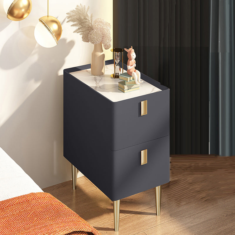 Contemporary Drawer Storage Bedside Cabinet Stone Accent Table Nightstand for Bedroom Dark Gray 1 Piece Clearhalo 'Bedroom Furniture' 'furn' 'furn_night_stand' 'Furniture' 'night_stand' 'Nightstands' 7160889