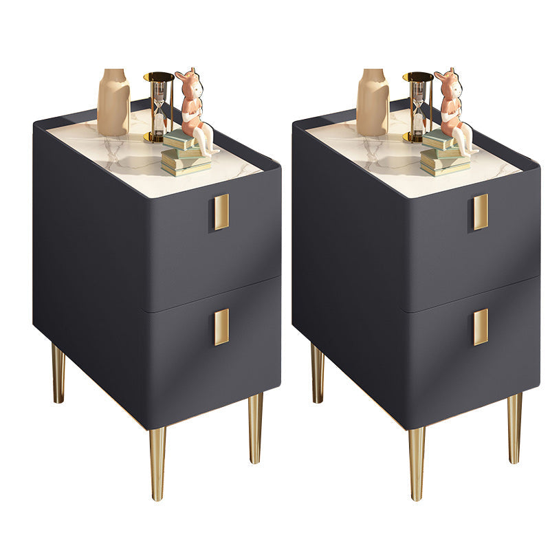 Contemporary Drawer Storage Bedside Cabinet Stone Accent Table Nightstand for Bedroom Dark Gray 2 Piece Set Clearhalo 'Bedroom Furniture' 'furn' 'furn_night_stand' 'Furniture' 'night_stand' 'Nightstands' 7160890