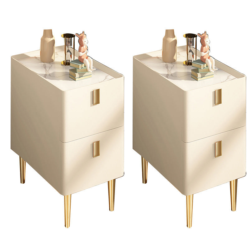 Contemporary Drawer Storage Bedside Cabinet Stone Accent Table Nightstand for Bedroom Off-White 2 Piece Set Clearhalo 'Bedroom Furniture' 'furn' 'furn_night_stand' 'Furniture' 'night_stand' 'Nightstands' 7160892