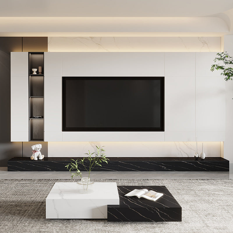 Black Stone TV Stand Console Contemporary 4 Drawers Media Console Clearhalo 'furn' 'furn_tv_stands_entertainment_centers' 'Furniture' 'Living Room Furniture' 'TV Stands & Entertainment Centers' 'TV Stands & Media Storage Furniture' 'tv_stands_entertainment_centers' 7160918